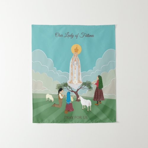 Our Lady of Fatima and the three shepherds Tapestry