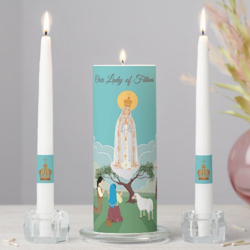 Our Lady of Fatima and the three shepherds Unity Candle Set