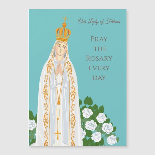 Our Lady of Fatima and white roses card