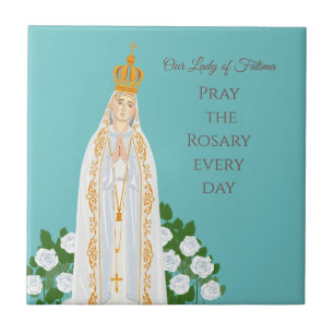 Our Lady of Fatima and white roses Ceramic Tile