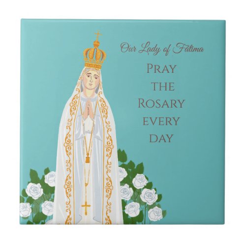 Our Lady of Fatima and white roses Ceramic Tile