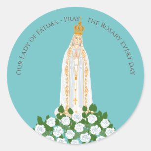 Our Lady of Fatima and white roses Classic Round Sticker