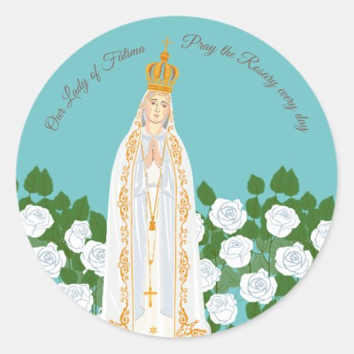 Our Lady of Fatima and white roses Classic Round Sticker