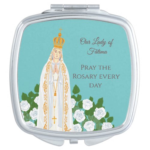 Our Lady of Fatima and white roses Compact Mirror