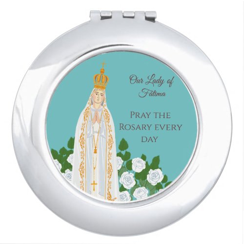 Our Lady of Fatima and white roses Compact Mirror