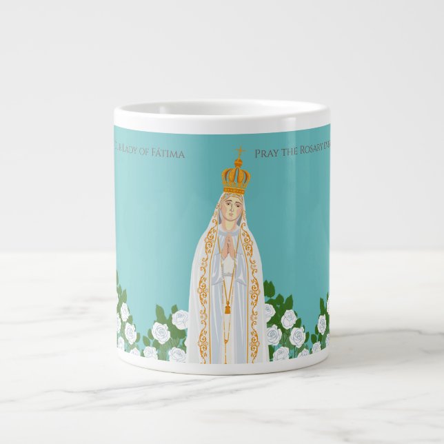 Our Lady of Fatima and white roses Giant Coffee Mug (Front)