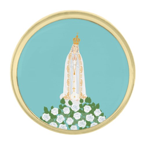 Our Lady of Fatima and white roses Gold Finish Lapel Pin