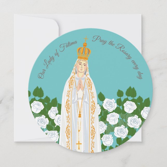 Our Lady of Fatima and white roses greeting card (Front)
