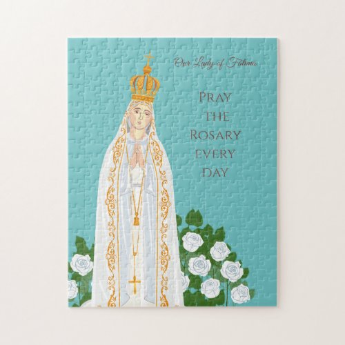 Our Lady of Fatima and white roses Jigsaw Puzzle