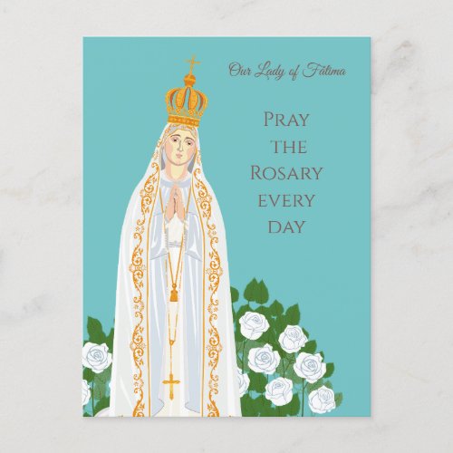Our Lady of Fatima and white roses Postcard