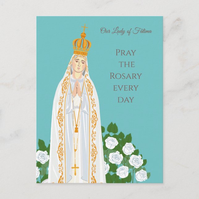 Our Lady of Fatima and white roses Postcard (Front)