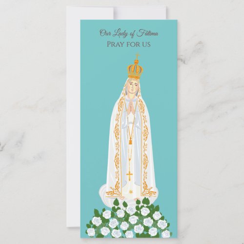 Our Lady of Fatima and white roses prayer card