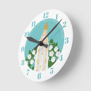 Our Lady of Fatima and white roses  Round Clock