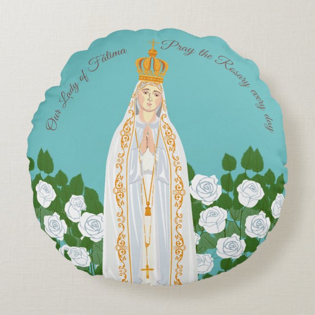 Our Lady of Fatima and white roses Round Pillow (Front)