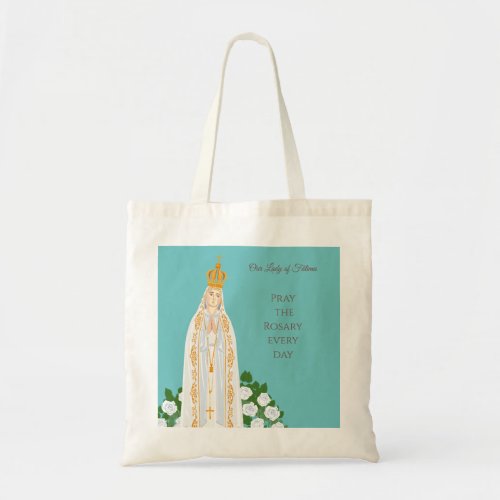 Our Lady of Fatima and white roses Tote Bag