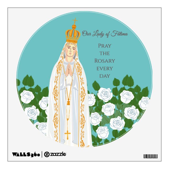 Our Lady of Fatima and white roses Wall Decal (Front)