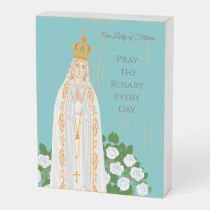 Our Lady of Fatima and white roses Wooden Box Sign
