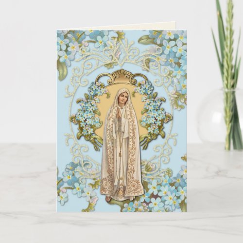 Our Lady of Fatima Blue Floral Religious Card