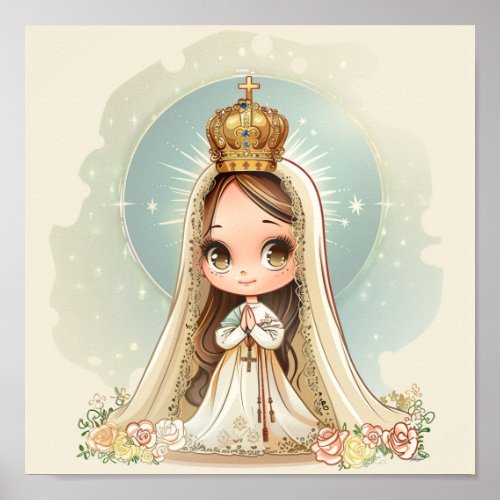 our lady of fatima cute kawaii chibi style poster