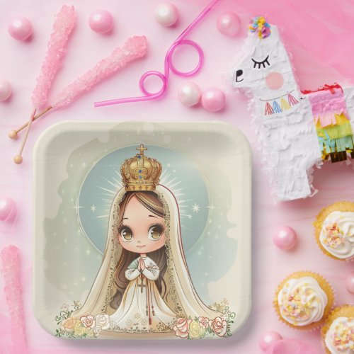 our lady of fatima cute kawaii style  paper plates