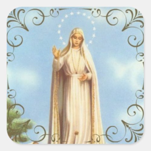 Our Lady of Fatima Decorative Border Square Sticker