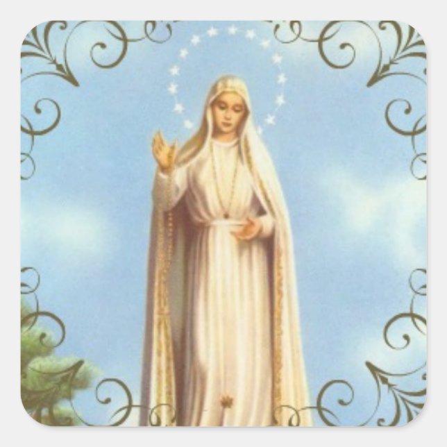 Our Lady of Fatima Decorative Border Square Sticker (Front)