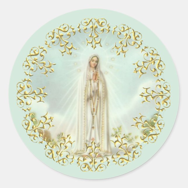 Our Lady of Fatima Gold Lace Classic Round Sticker (Front)