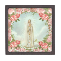Our Lady of Fatima Holy Rosary Pink Roses Jewelry Gift Box