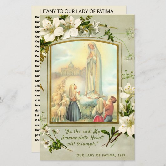 Our Lady of Fatima Litany Prayer Religious (Front/Back)