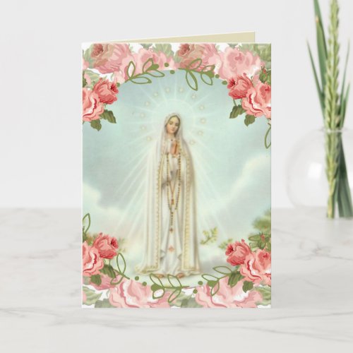 Our Lady of Fatima Pink Roses Card