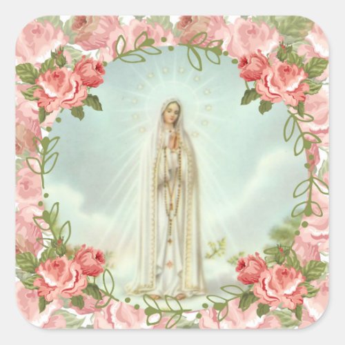 Our Lady of Fatima Pink Roses Square Sticker