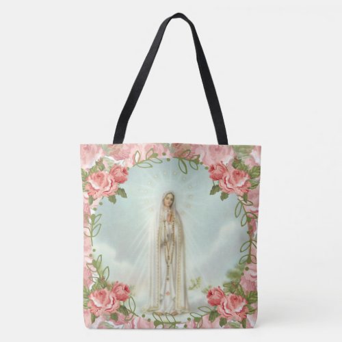 Our Lady of Fatima Pink Roses Tote Bag