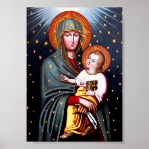 Our Lady of Fatima Polish Vintage Catholic  Poster