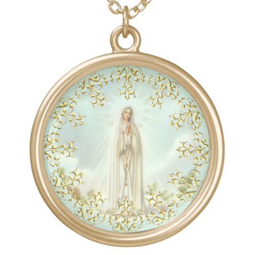 Our Lady of Fatima Rose Gold Lace Wreath Gold Plated Necklace