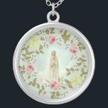 Our Lady of Fatima Rose Spring Floral Wreath Silver Plated Necklace<br><div class="desc">This is a beautiful image of Our Lady of Fatima surrounded by a yellow and pink floral wreath.</div>