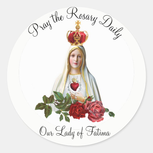 Our Lady of Fatima Roses Rosary Crown Classic Round Sticker (Front)