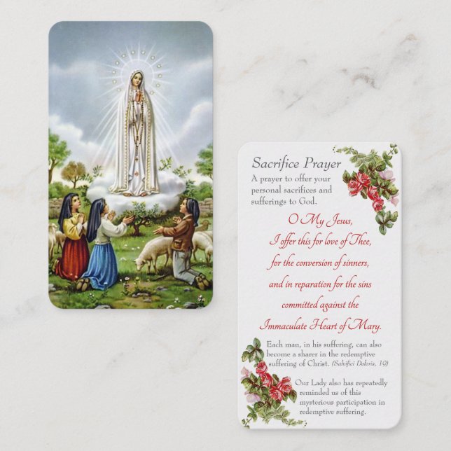 Our Lady of Fatima - "Sacrifice Prayer" Card (Front/Back)