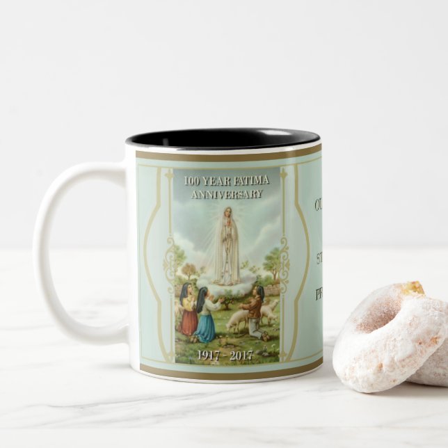 Our Lady of Fatima & St. Martha Two-Tone Coffee Mug (With Donut)