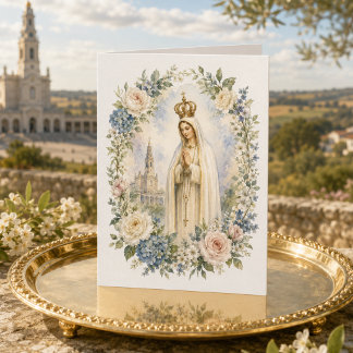 Our Lady of Fatima Vintage Catholic Floral Card