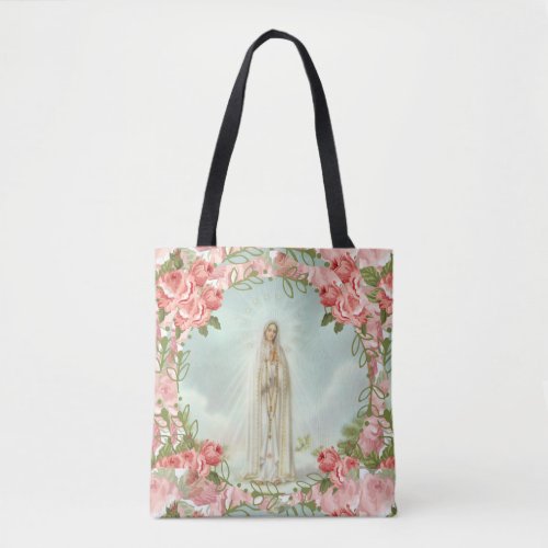Our Lady of Fatima wPink Roses Tote Bag