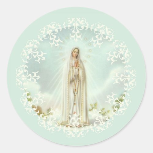 Our Lady of Fatima White Lace Classic Round Sticker