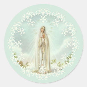 Our Lady of Fatima White Lace Classic Round Sticker