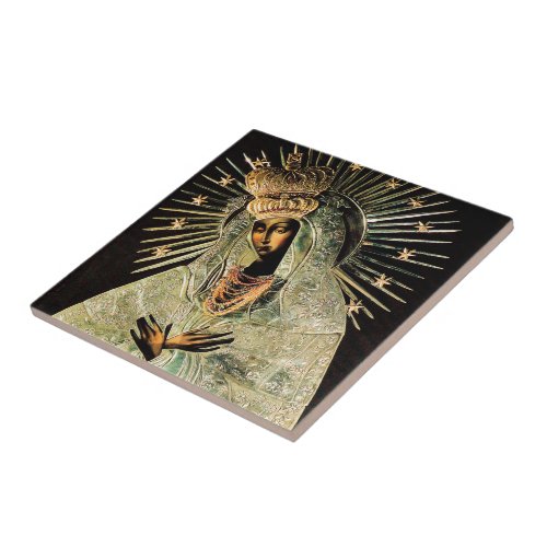 Our Lady of Gate of Dawn Lithuania Black Madonna Ceramic Tile