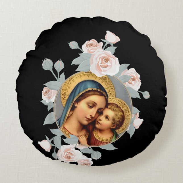 Our Lady of Good Remedy Blessed Mother Mary Round Pillow (Front)