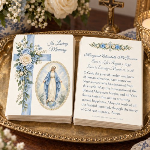 Our Lady of Grace Blue Floral Catholic Memorial