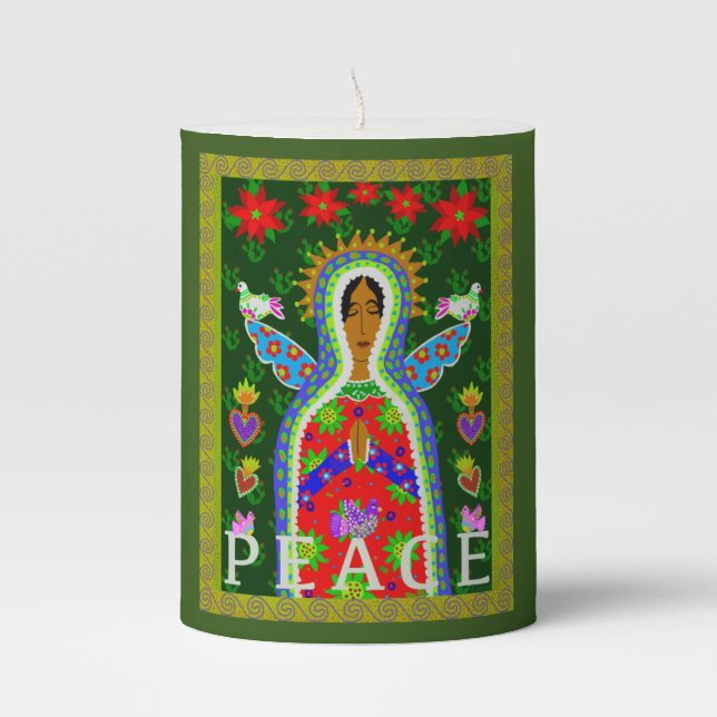 Our Lady of Guadalupe Angel Peace Pillar Candle (Front)