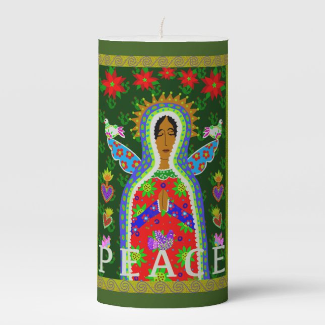 Our Lady of Guadalupe Angel Peace Pillar Candle (Front)