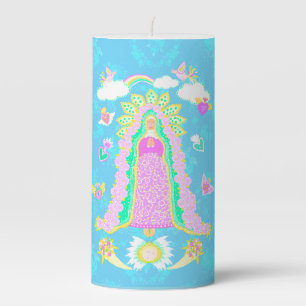 Our Lady of Guadalupe Blue Pillar Candle