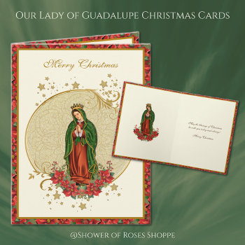 Our Lady Of Guadalupe Christmas Pointsettia  Holiday Card by ShowerOfRoses at Zazzle