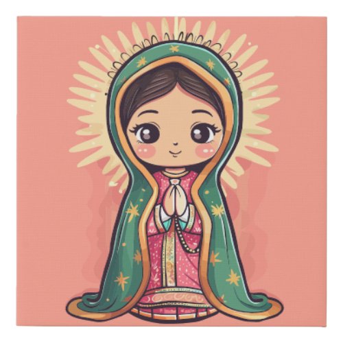 our lady of guadalupecute kawaii style  faux canvas print